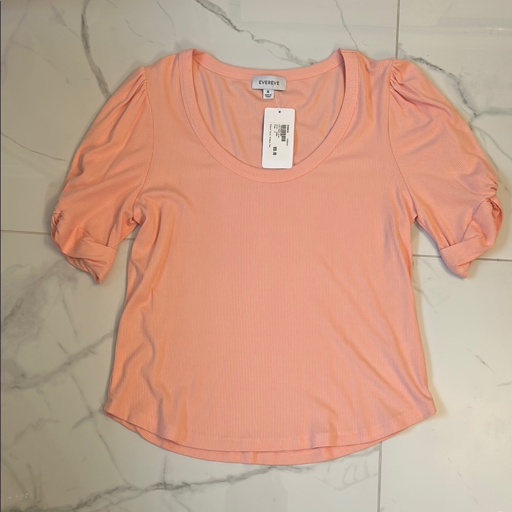 Evereve Orange Puff Sleeve Ruched Shirt